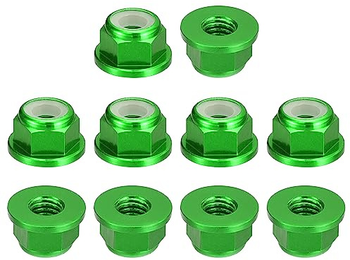 QUARKZMAN 10Stk Nylon Einsatz Sechskant Sperre Muttern - M4x0.7mm Aluminum Legierung Selbstsichernde Mutter Eloxieren Flansch Sicherungsmutter für Befestigungsmittel (Grün)