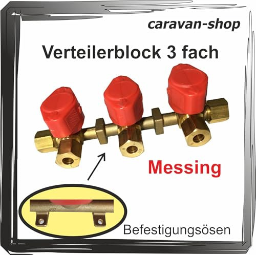 Verteilerblock 3 fach Messing Gasrohr 8mm Absperrhahn Gas Boot Marine