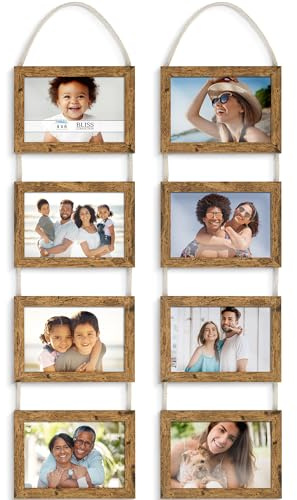 Icona Bay - 4x6 Wall Hanging Picture Frames Collage with 8 Openings - Rustic Brown, 2 Pack - Casual Style Engineered Wood Frames - Wall Mount Only - Bliss Collection