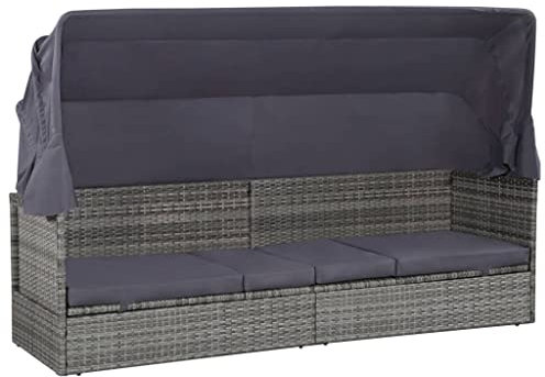 FUDUGEHMIOFWFJJ gartenstühle,relaxsessel,liegestuhl klappbar,Gartenbett mit Baldachin Grau 205×62 cm Poly RattanGeeignet für Garten, Pooldeck, Terrasse, Wohnzimmer