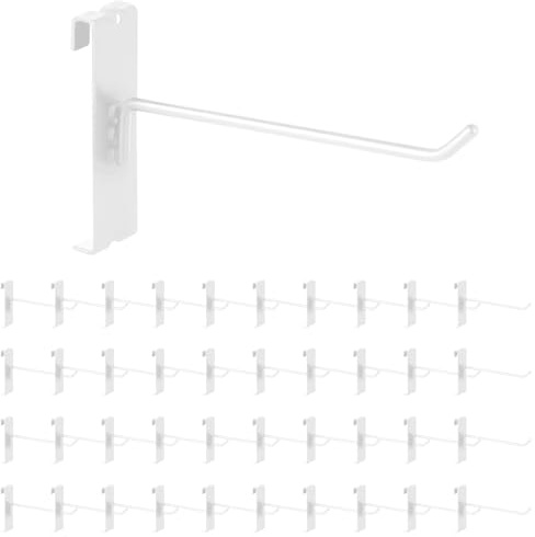 Yauhar 40Pcs 6 Gridwall Display Hooks Assortment Set, White Metal Grid Wall Panel Hanging Display Hook for Garage Shop Retail Storage, Wire Diameter 5mm/ 0.2”