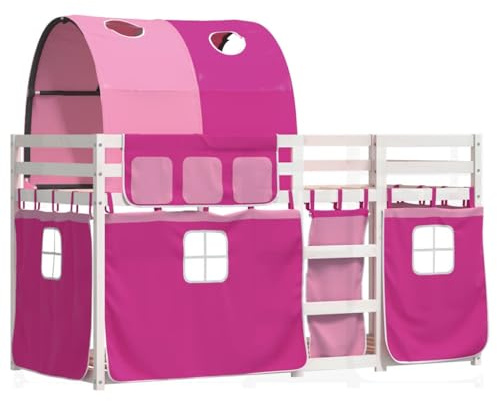 vidaXL Loftsäng med rutschkana rosa 90x200 cm massiv furu, säng, sängstomme, låg våningssäng, sovrumsmöbler, dubbel våningssäng