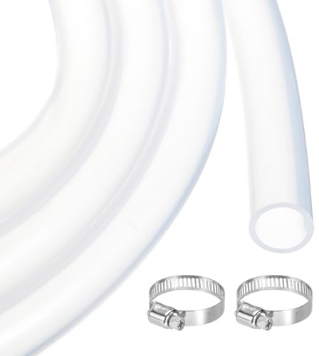 sourcing map 10ft Clear Silicone Rubber Tubing 19mm x 25.4mm Plastic Tube Flexible Air Hose for Brewing, Wine Making, Pump Siphon, 3/4 ID 1 OD, with 2pcs Clamps