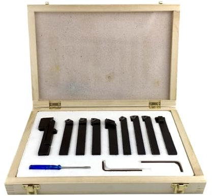 DAISHUJIE Set Drehmeißel 12 mm, 14 mm, 16 mm, 9-TLG. Wendeplatten-Drehwerkzeugsatz aus Hartmetall mit Hartmetalleinsätzen for Vorschlicht- und Schlichtvorgänge(14mm)