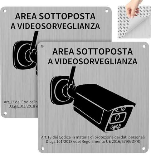 REIGY Cartello Area Videosorvegliata Alluminio da Esterno 15x15 cm, 2pcs Area Sottoposta a Videosorveglianza Adesivo GDPR, Cartelli Privacy Telecamere Sorvegliata per Proprietà Privata