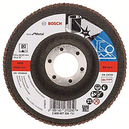 Bosch Accessories Professional Fächerschleifscheibe (für Winkelschleifer verschiedene Materialien, gerade Ausführung, 115 mm, Körnung 80) (Packung mit 10)
