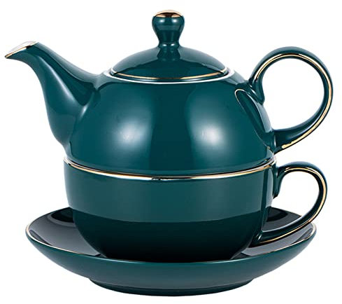 Théière et tasse pour 1 service à thé en porcelaine anglaise Vert émeraude pour une personne, théière et tasse de 350 ml, tasse de 200 ml, coffret cadeau pour femme