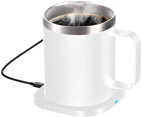 ERYUE Tassenwärmer,2-in-1-Kaffeetassenwärmer und kabelloses Ladegerät mit Tasse und Deckel, 55 °C/131 °F, intelligente konstante Temperatur, 10,5 oz, lebensmittelecht, doppelschichtiger Getränketassen