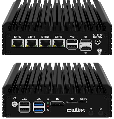 CWWK N305 Mini-PC Firewall Appliance, OPNsense Mini-Computer mit 4 x i226-V 2.5GbE LAN, F1 Fanless Micro-PC Barebone DDR5, KEIN RAM, KEIN SSD, 2*HD+DP+Type-C 4K Anzeige, TF, AES-NI