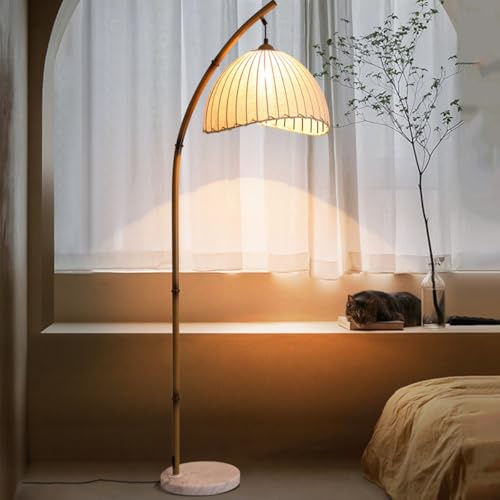 KlkrzJwy 64.2in Arc Floor Lamps Mid Century Floor Lamp with Fabric shade Marble base Tall Lamp retro Standing Tall Light Over Couch Arched Reading Light for Bedroom Office