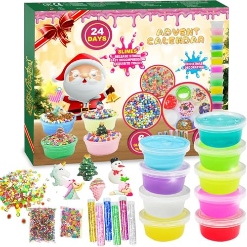 Slime Advent Calendar 2025 Kids, 24-Day Holiday Countdown Christmas Ornaments Surprises Xmas Holiday Party Gifts for Boys Girls Adults Include 16 Slime and 8 Accessories, 6+ year old