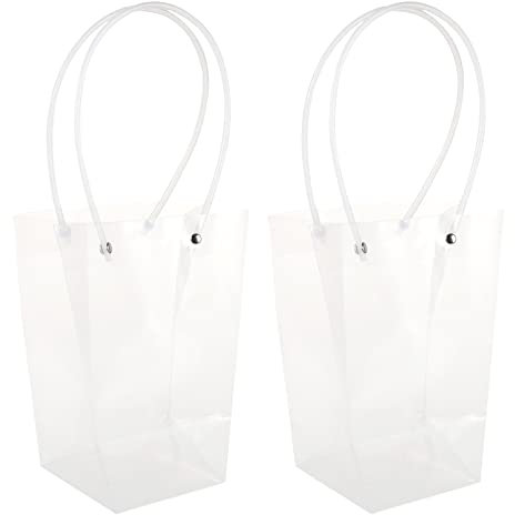 Ipetboom 2Stücke Transparente Geschenktaschen Für Blumensträuße Wasserdichte Tragetaschen Mit Griffen Zur Präsentation Und Aufbewahrung Von Pflanzen Und Geschenken