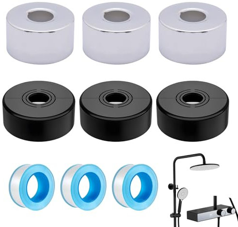 Set of 9 Cover Rosette Black, Diameter 25 mm Pipe Cover, Black Rosette Shower Fittings, Heating Pipe, Rosette Tap for Bathroom, Shower Fitting, Taps, Radiator