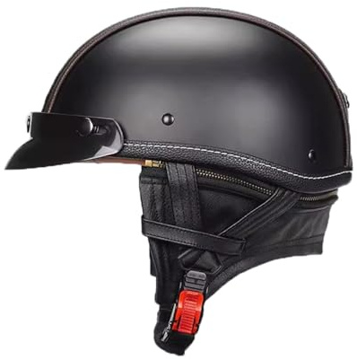 VVPEC Casco Moto retrò Vintage Pelle Casco Scodella Semi Integrale, Casco Aperto Jet in ABS, Certificato ECEDOT, per Motocicletta, Scooter e Bici Elettrica per Uomo e Donna(1,M=57~58cm)
