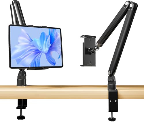 Tablet Ständer für ipad, Portable Tisch Verstellbar Aluminium Tablet Halterung, Faltbare ipad Halterung mit 360° Drehbarer Metallbasis für Air Pro Mini, Samsung Galaxy, Kindle, alle 4,7-16 Zoll Geräte