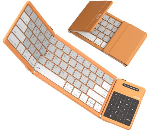 Nillkin Faltbare Bluetooth Tastatur mit Touchpad, kabellose Wiederaufladbare Klapptastatur mit Ziffernblock, Tragbare Mini Tastatur für iPad, iOS, Android, Windows Laptop PC Tablet, QWERTY (Orange)