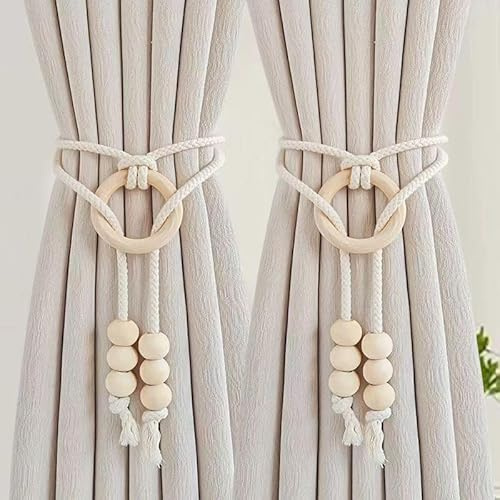 wilcractk 2 Stück Vorhang Raffhalter, Dreieckige Fransen Raffhalter für Vorhänge, aus (21×19×2,2cm) für Wohnzimmer, Schlafzimmer & Büro, Fensterdekoration in (Beige)