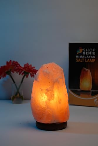 Shop Genie Himalayan Rock Salt Lamp, Natural Hand-Carved, Pink, Small 1-2 kg/Medium 2-3 kg/Large 3-5 kg, with Heat-Resistant Bulb and ON/Off Switch (Small)