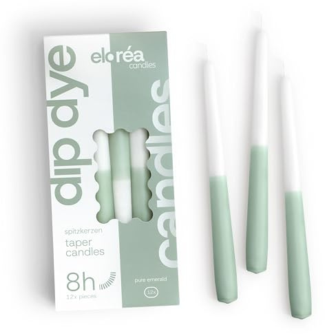 eloréa Dip Dye Spitzkerzen – 12 Stück - H25xØ2,3cm – Made in Germany - RAL-Qualität (Pure Emerald)