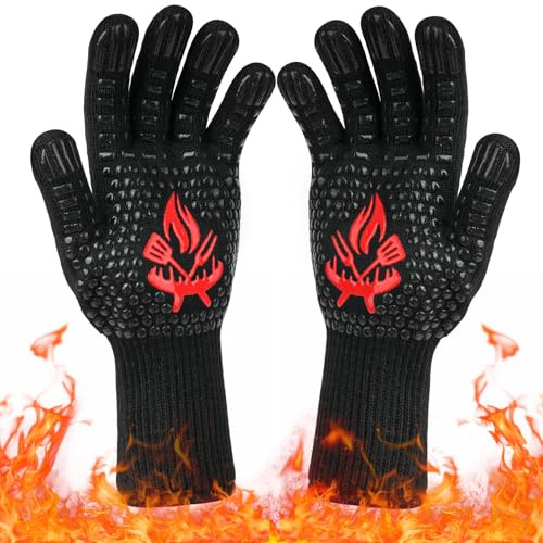 MLACXLT Grillhandschuhe Hitzebeständig bis 800°C – Feuerfeste Ofenhandschuhe & Topfhandschuhe, BBQ Kochhandschuhe, Backhandschuhe für Grill, Küche & Kamin, Rutschfestes Silikon, Schwarz (L)