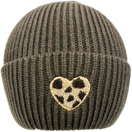 Faera Leopard Herz Beanie Strickmütze Wintermütze weiche warme Mütze Leo Hund