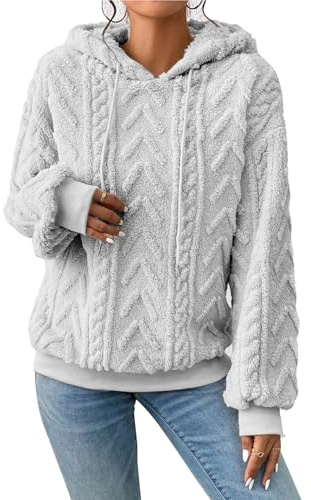Zetieny Huvtröja för kvinnor, huvtröja, varm teddy, oversize sweatshirt, vinter, varma toppar, ledig fleecejacka, LJUSGRÅ, M