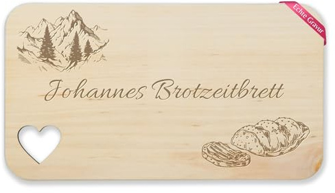 Frühstücksbrettchen Herz - Brotzeitbrett Berge mit Name Geschenk Wandern Jausenbrett Holz I - 22,5x12,5 - Holz - geschenke berg personalisieren schneidebrett personalisierte für wanderer