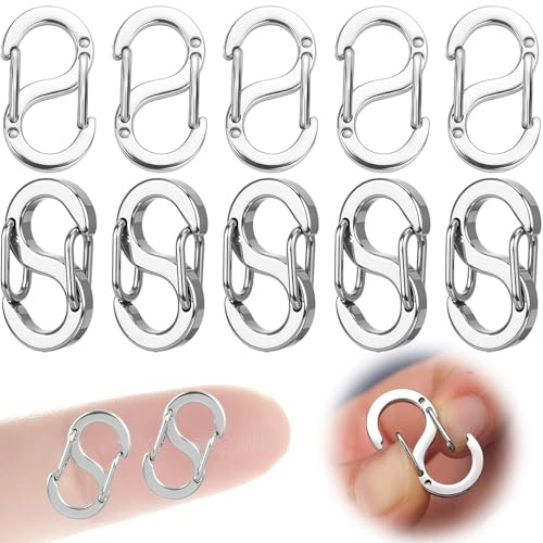 10 Stück Doppelt zu öffnende Kettenverschluss, S-Lock Armband Verschlüsse,Verschlüsse für Armbänder aus Edelstahl,mini Karabiner,Für Verbinder wie Armbänder, Schlüssel, Taschen usw (16mm-Stahlfarbe)
