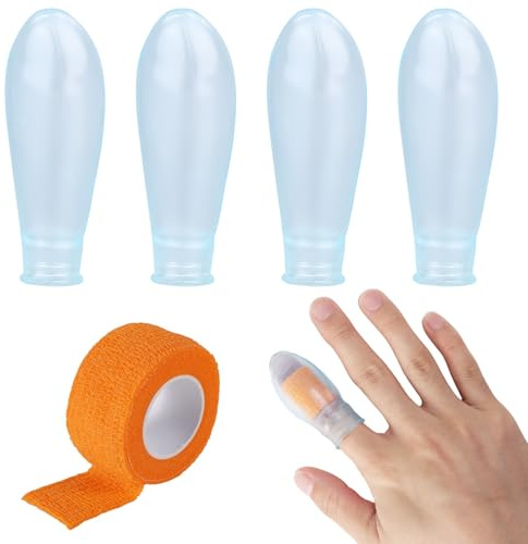 4pcs Waterproof Finger Protectors, Reusable Silicone Finger Waterproof Cover Sleeve with Nursing Bandage for Shower Swimming Pedicure Manicure Durable Nail Soaking & Wound Protection