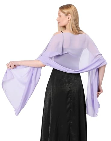 CHUNG Women Solid Shawl Chiffon Soft Wraps Lightweight Elegant Long Scarf Wedding Party Gift Gown Accessories Evening Dresses,LtPurple
