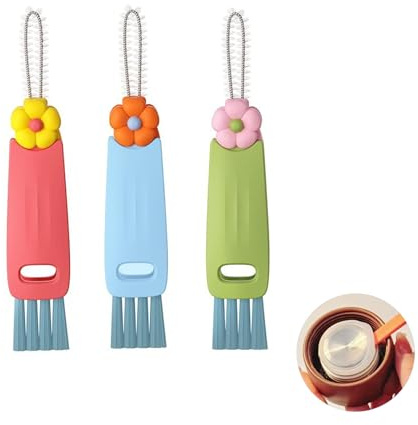 Brosse de Nettoyage 3 en 1 pour Couvercles de Tasse et Bouteille, Ensemble de 3 Brosses Multifonctionnelles pour Nettoyage Efficace des Zones Difficiles d’Accès, pour Tasses et Bouteilles