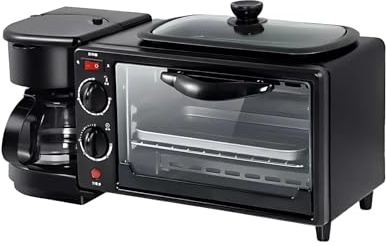 Multifunktionell Frukostmaskin 4-I-1 Med Mini Ugn 7l, Brödrost Och Kaffebryggare, Inklusive Grillpanna Non-stick För Snabba Och Kompletta Frukostar