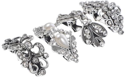 VALICLUD Lot de 4 Pinces à Pull en Alliage avec Pierres Décoratives, Épingles à Châle Vintage Couleur Argenté Ancien, Accessoires pour Pulls, Robes et Chemises, Clips Décoratifs