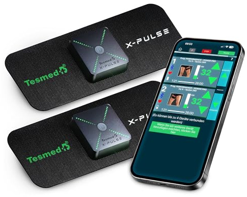 TESMED X-Pulse Wiederaufladbarer kabelloser EMS-Muskelstimulator mit App – 2 Geräte enthalten, unbegrenzt anpassbare Programme, Multi-Zonen-Funktion, 130 Intensitätsstufen, der leistungsstärkste
