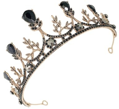 DECHOUS Haarreif für Braut Schwarz Vintage Krone mit Strahlendem Glanz für Geburtstagsfeiern und Fest