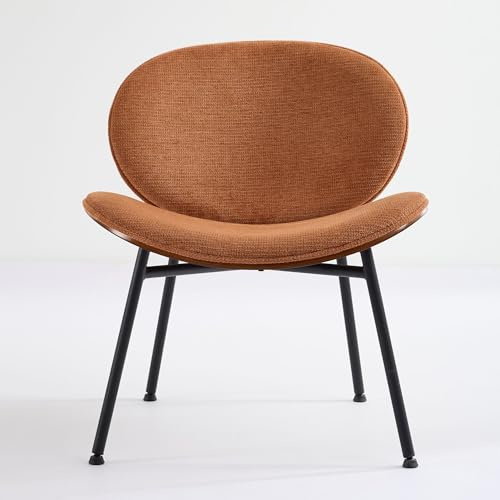 Gecheer Mid-Century Modern Orange Shell Accent Chair with Walnut Finish Tripod Base, Upholstered Lounge Chair with High-Density Foam Cushion and Curved Wrap-Around Seat
