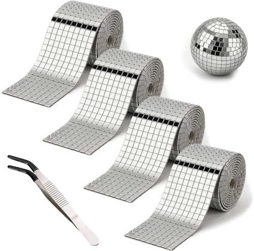 FuYang 6 400 stycken spegel mosaik, kakel, discokula, 5 x 5 mm, självhäftande minispegel, spegelmosaik, kakel, diskokula, självhäftande remsor, för gör-det-själv badrum, kök, bar, heminredning