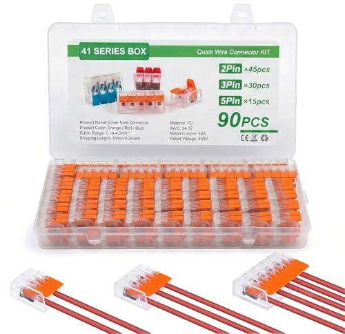 ZOVRIXIA Kabelverbinder 90 Stück, Lüsterklemmen Steckbar 2 Polig, 3 Polig, 5 Polig, Verbindungsklemme Bis 4 mm², Klemmen Elektro Lüsterklemmen für Feste & Flexible Kabel