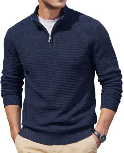 TACVASEN Mens Jumper Quarter Zip Knitted Sweater Warm Long Sleeve Pullover | Lightweight Soft Winter Classic Casual Turtleneck Tops