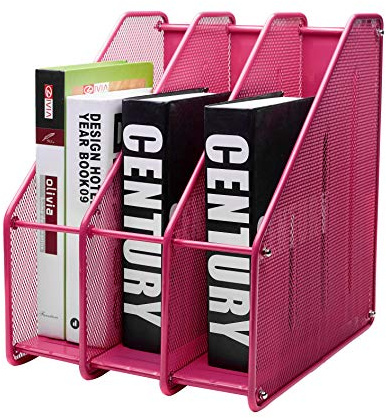 Exerz Portariviste a 3 Scomparti/Rastrelliera in metallo da Tavolo/Supporto per documenti/Cartelle/Organizzatore (Rosa)