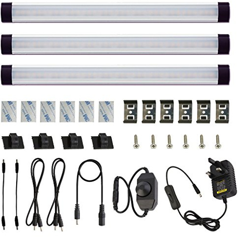 AIBOO Under Cabinet LED Puck Lights Kit Rigid Bar with Dial Dimmer Switch for Kitchen Cupboard Closet Lighting (5000K Daylight White, 3 Panels)