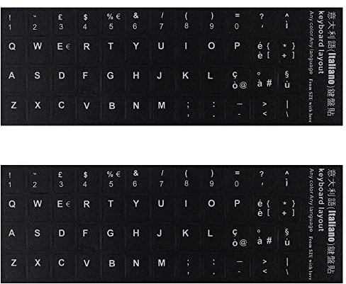 Adesivi per tastiera, sfondo nero con scritta bianca/tastiera universale per computer portatile notebook desktop tastiere Italian