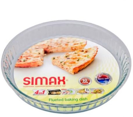 Simax Glas-Kuchenform, 27,9 cm, runde Kuchenplatte, Glas-Backform, geriffelter Kuchenhalter, ofenfestes Tablett, Borosilikatglas