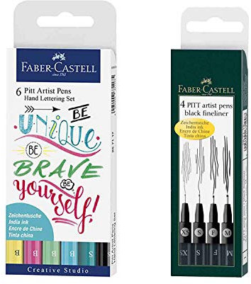 Faber-Castell 267116 - Tuschestift Pitt Artist Pen Lettering, 6er Etui bunt (bunt + Artist Pen 4er, 1 Packung)
