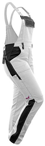 strongAnt Salopette de travail Berlin femme, Pantalon de peintre élastique, Poches pour genouillère - Blanc-Noir/couture blanche 48