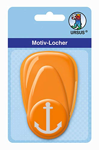 Ursus 19480013 Motif Hole Punch Plastic Medium Anchor Approx. 25.4 mm, Easy to use Thanks to Lever Function and Practical catching Device, Orange