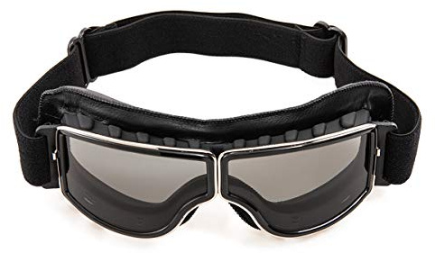 Evomosa Lunettes de soleil de moto en cuir PU coupe-vent Lunettes de soleil de sport rétro pour VTT, motocross (Noir)