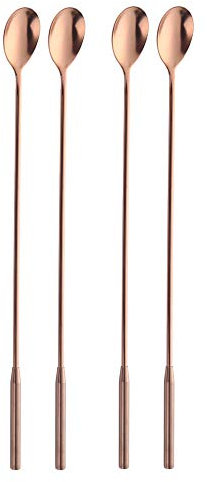 Bisda Cuillères à Cocktail Acier Inoxydable 4 pièces Or Rose Cuillère de Bar cuillère Longue 30,6 cm/ 12 inch, cuillère Largeur 2,5 cm/ 1 inch Cuillere Cocktail pour Bar et vin