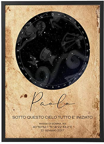 Arterby's® - Mappa Stellare Personalizzata con Cornice o solo Poster - Quadro varie dimensioni vari colori Made in Italy Star Poster 003 (Antica Semplice)