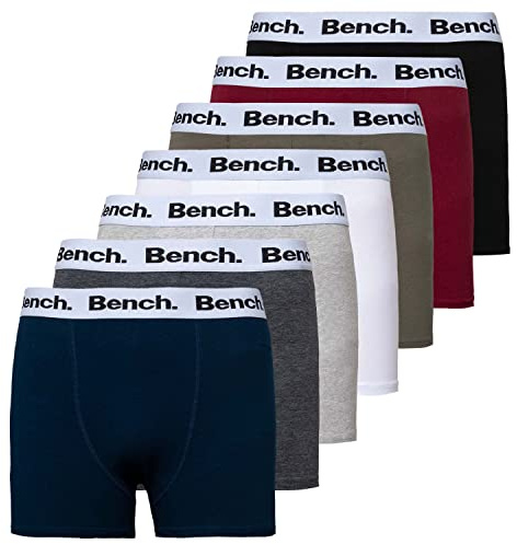 Bench Men's Marcos Boxer Short Multipack, Assorted Colours, Elasticated Logo Waistband, 7 Pack, Premium Cotton Blend, Comfortable Men's Underwear, Large